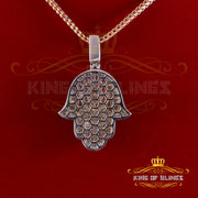 King Of Bling's Baggutte 8.0ct VVS D Moissanite Yellow Silver Charm Hamsa Pendant Men's & Women KING OF BLINGS