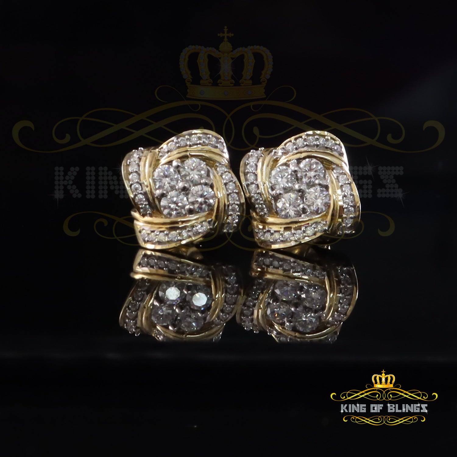 King  of Bling's New Men's Square Stud 1.00ct VVS D Moissanite 925 Yellow Silver Women Earrings KING OF BLINGS