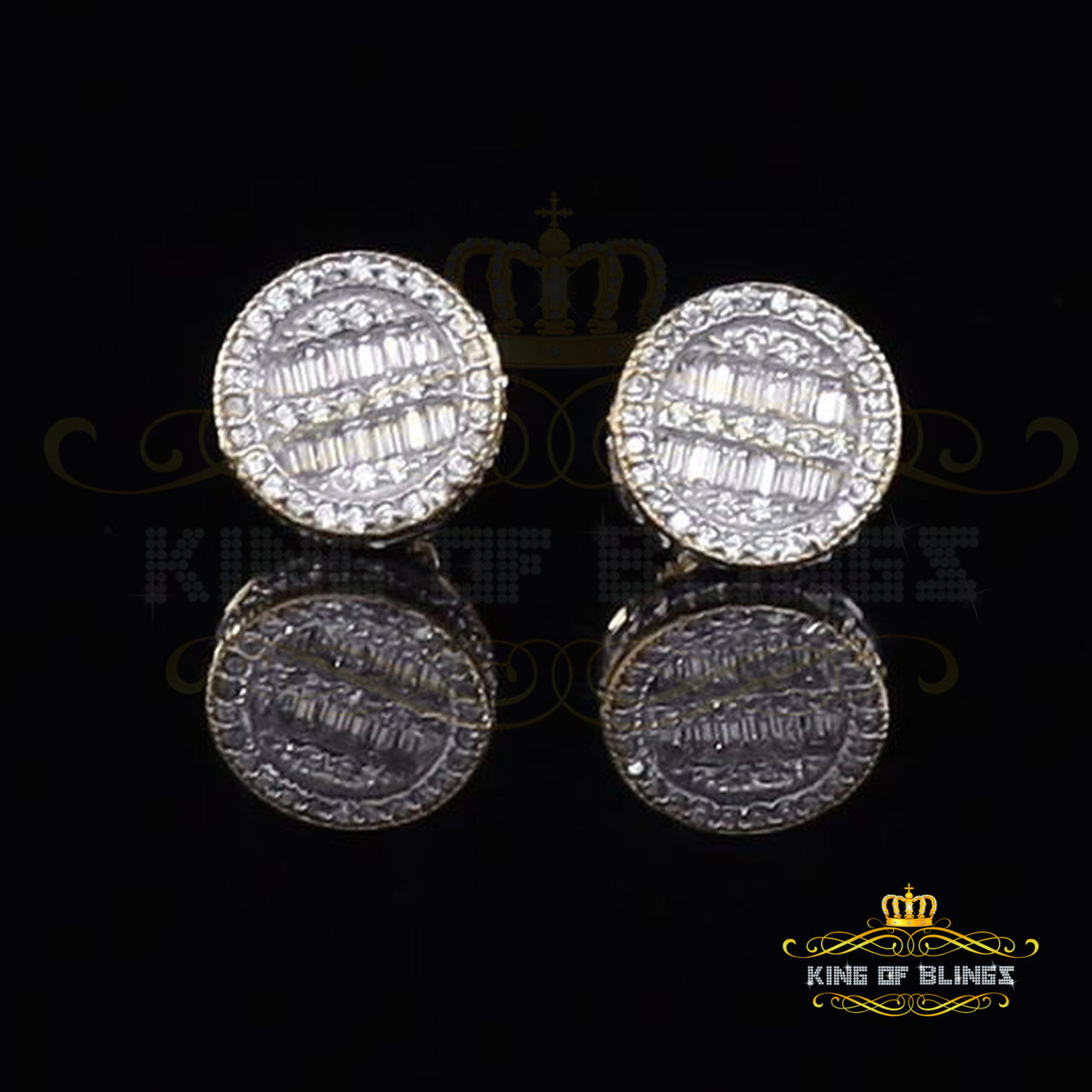 King  of Bling's 0.50ct VVS 'D' Moissanite Men's/Womens 925 Yellow Silver Baguette Stud Earrings
