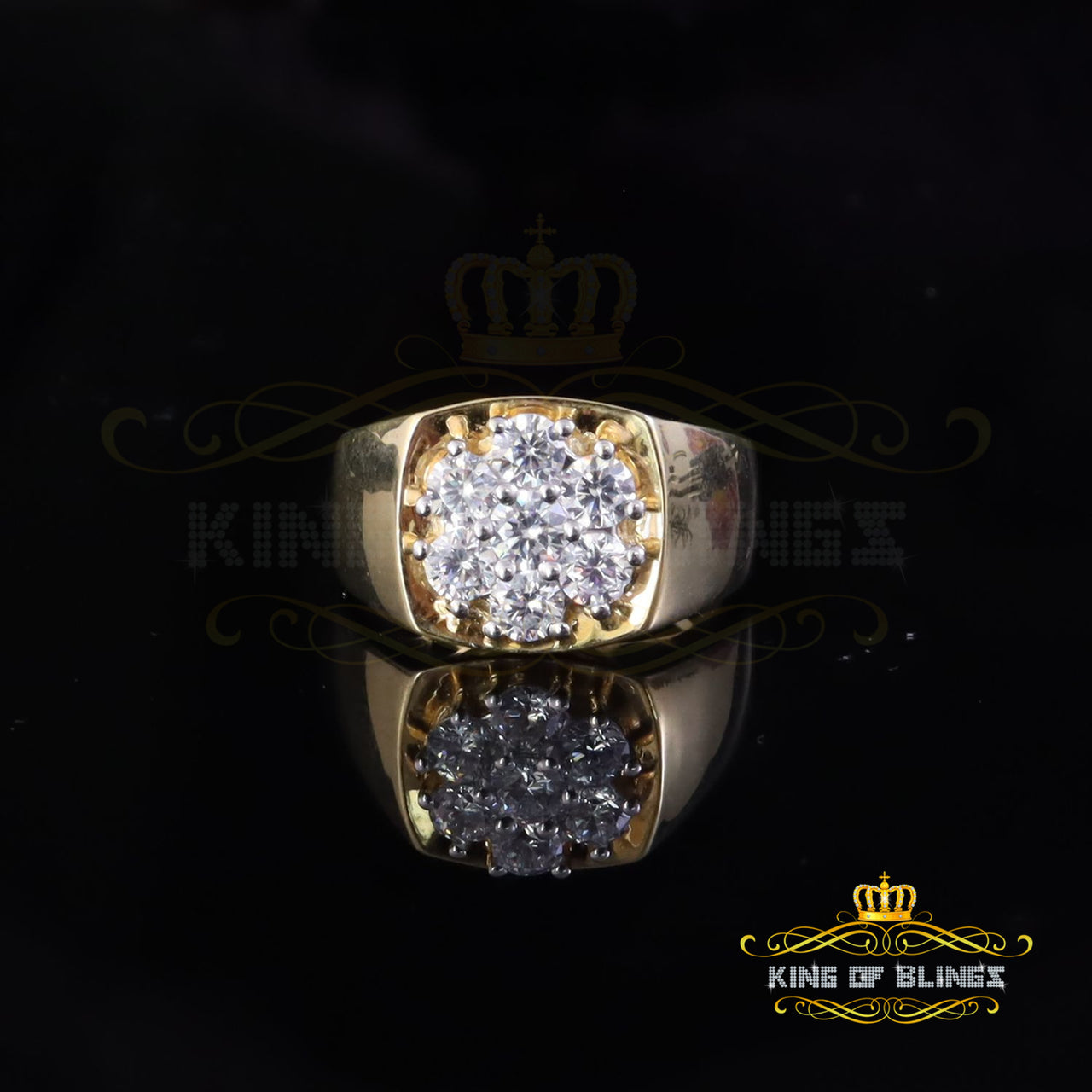 King Of Bling's Sterling Yellow Silver Floral 2.30ct Cubic Zirconia Men's Ring Size 9.5