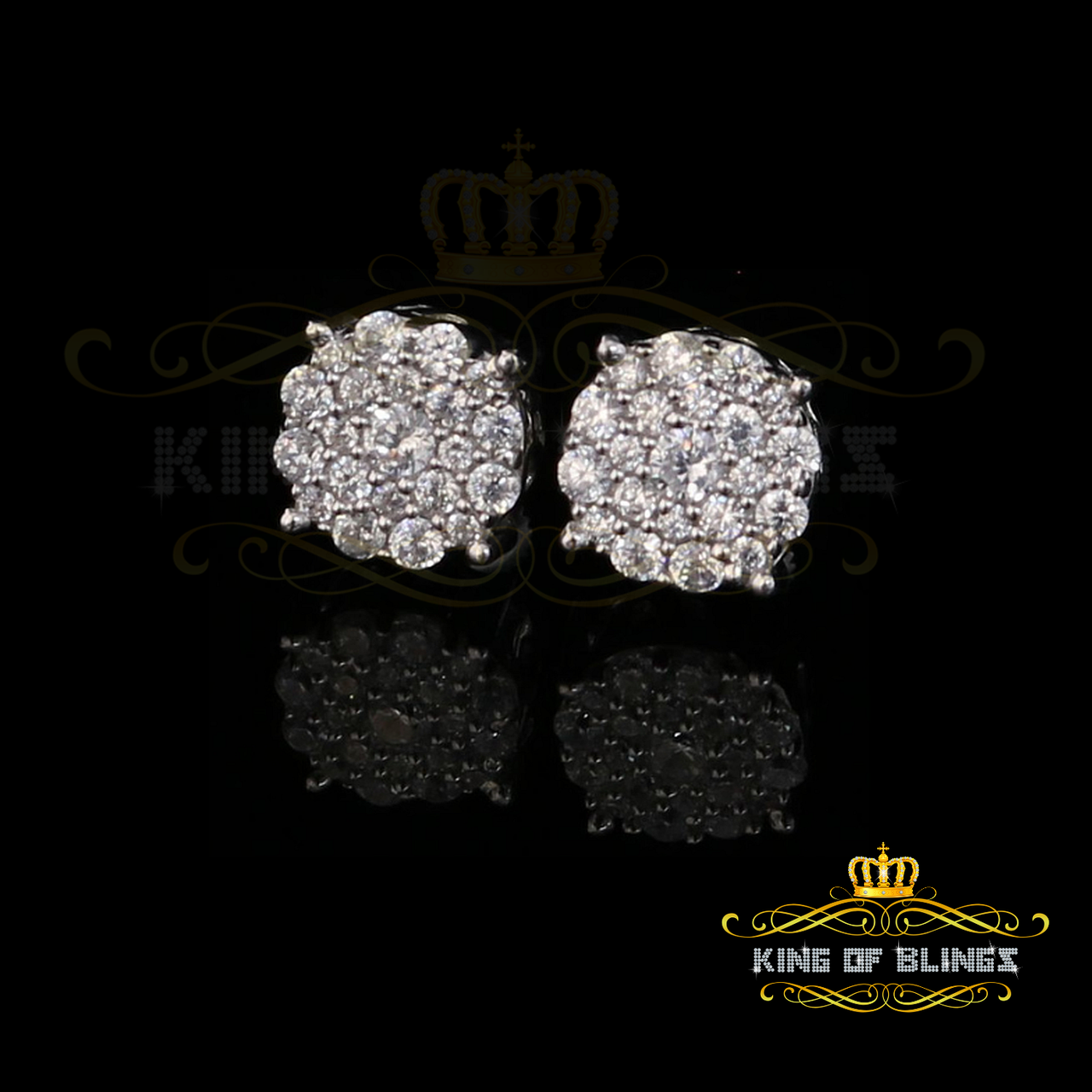 King of Blings- Aretes Para Hombre 925 White Silver 1.22ct Cubic Zirconia Round Women's Earring