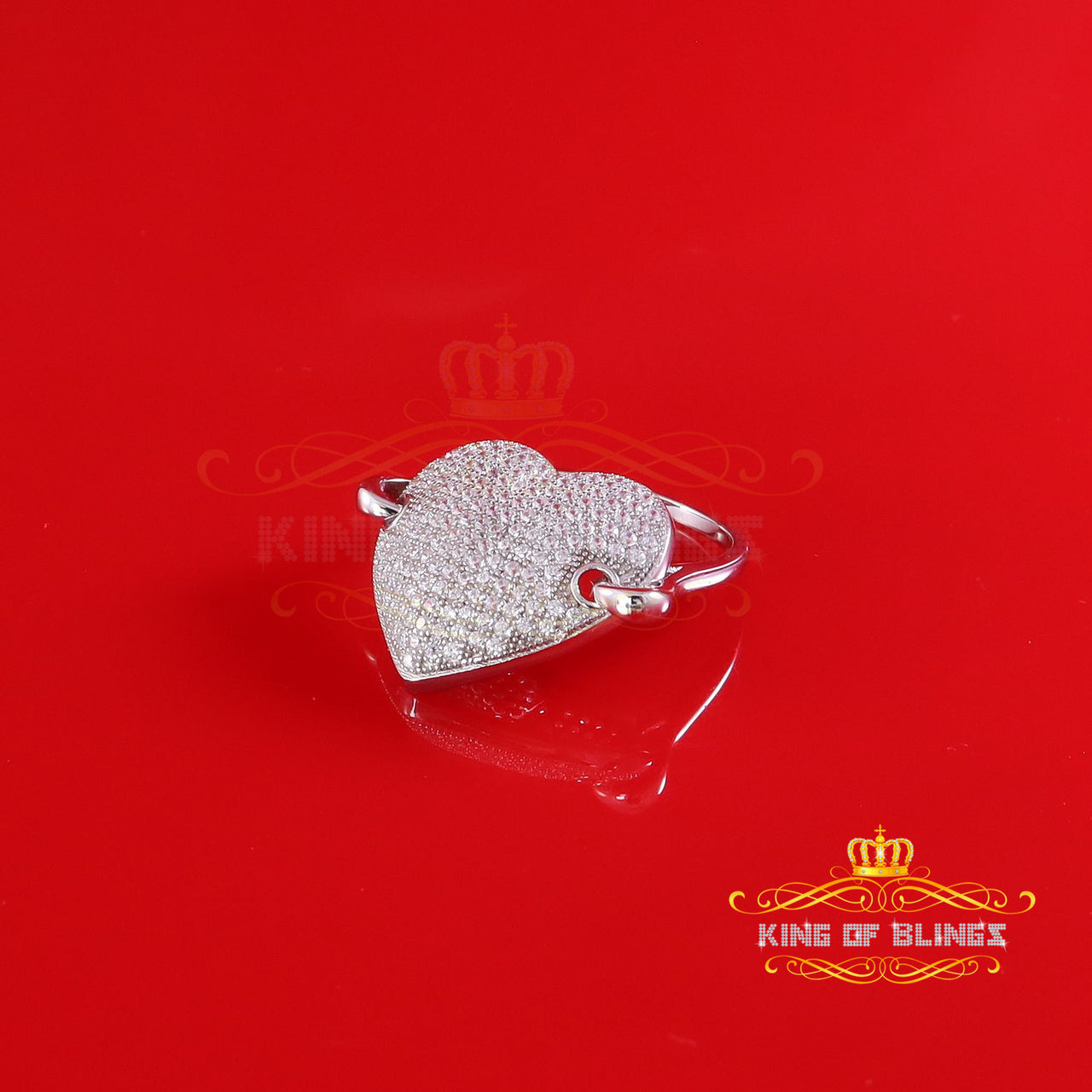 King Of Bling's925 Silver Round Shape Stone White Heart Ring Size 7 Womens 100 Cubic Zirconia