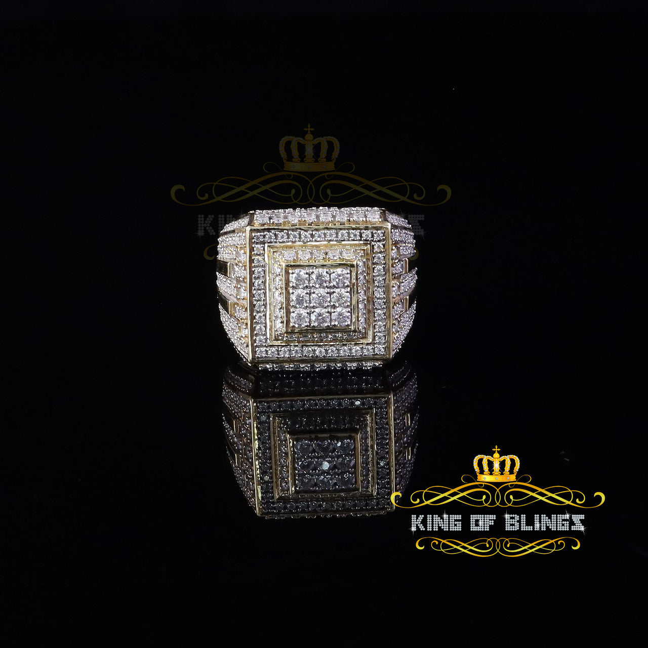 King of Bling's Men's/Womens 925 Silver Yellow 4.00ct VVS 'D' Moissanite Square Rings Size 10