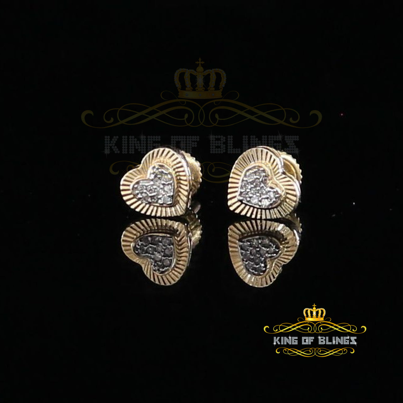 King Of Bling's 10K Real Yellow Gold with 0.05CT Real Diamonds Men's/Women's stud Heart Earrings KING OF BLINGS