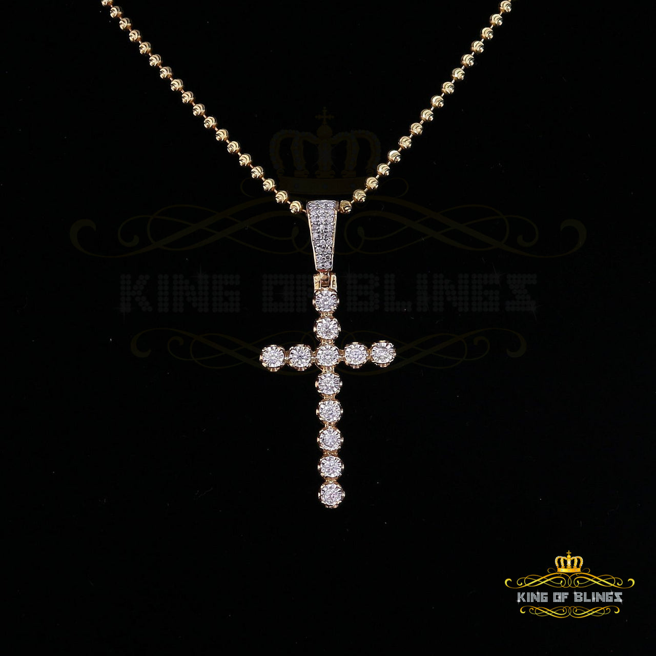 King Of Bling's Real 0.50ct Diamond Sterling Silver Cross Charm Fashion Necklace Yellow Pendant