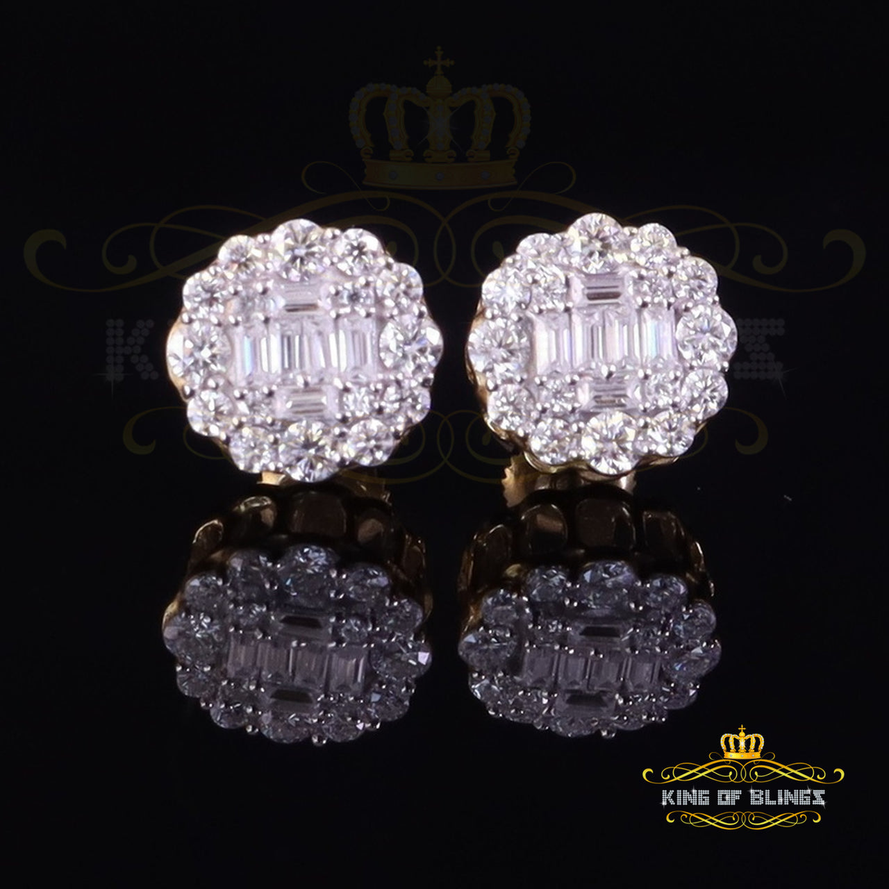 King  of Bling's Men's/Womens 925 Silver Yellow 1.00ct VVS 'D' Moissanite Round Stud Earrings