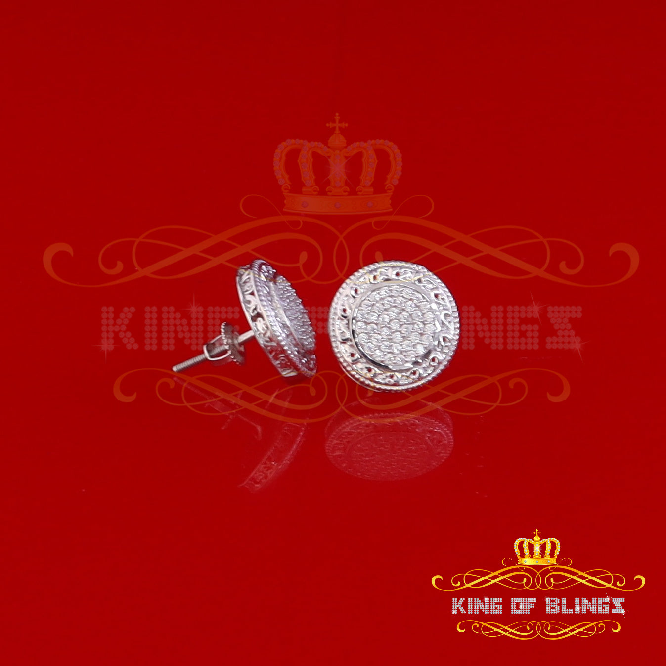 King of Blings- 925 White Sterling Silver 0.78ct Cubic Zirconia Hip Hop Round Earring for Women KING OF BLINGS