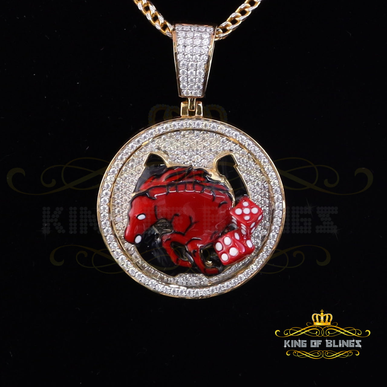 King Of Bling's King OF Bling's 5.00ct Moissanite 925 Enamel Silver Yellow "HORSE SHOE" Pendant KING OF BLINGS