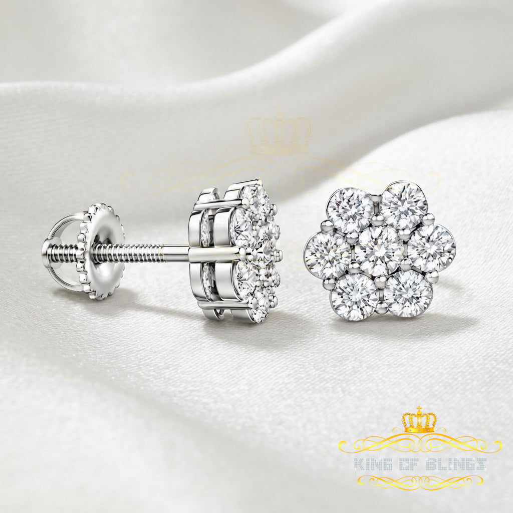 King Of Bling's 0.05ct Diamond 925 Sterling Silver White Floral Earrings For Men's / Women's KING OF BLINGS