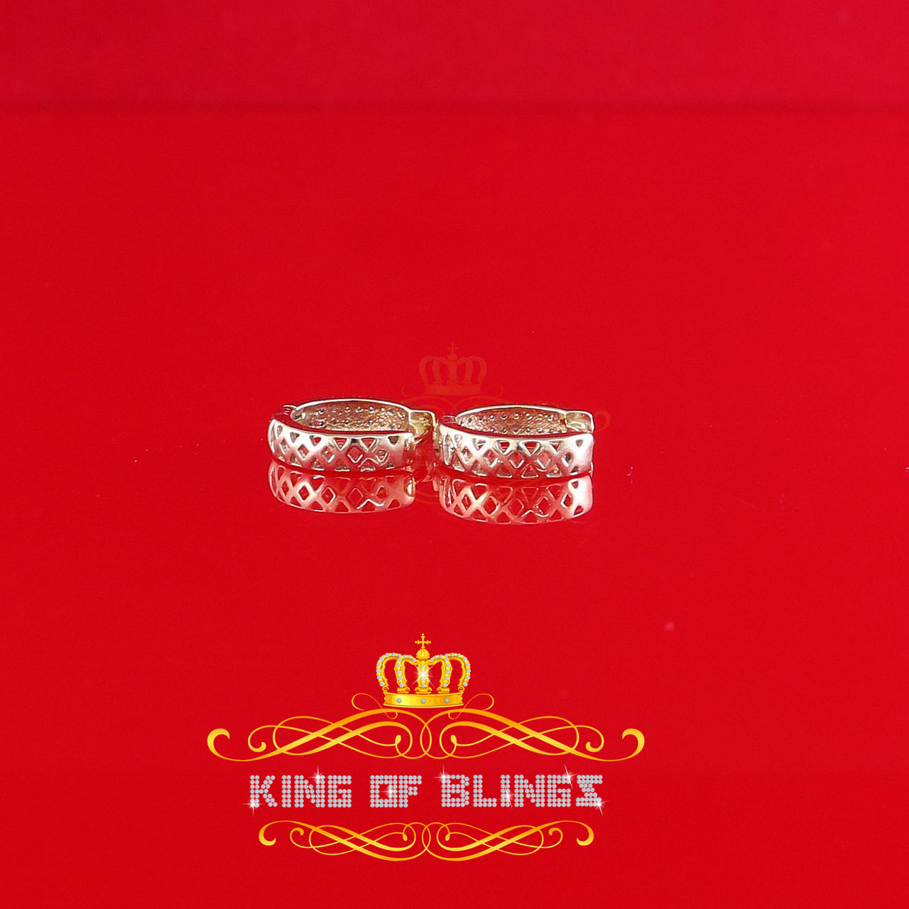 King of Blings-0.15ct Diamond 925 Sterling Silver Yellow Hoop Stud Earrings For Men's / Women's
