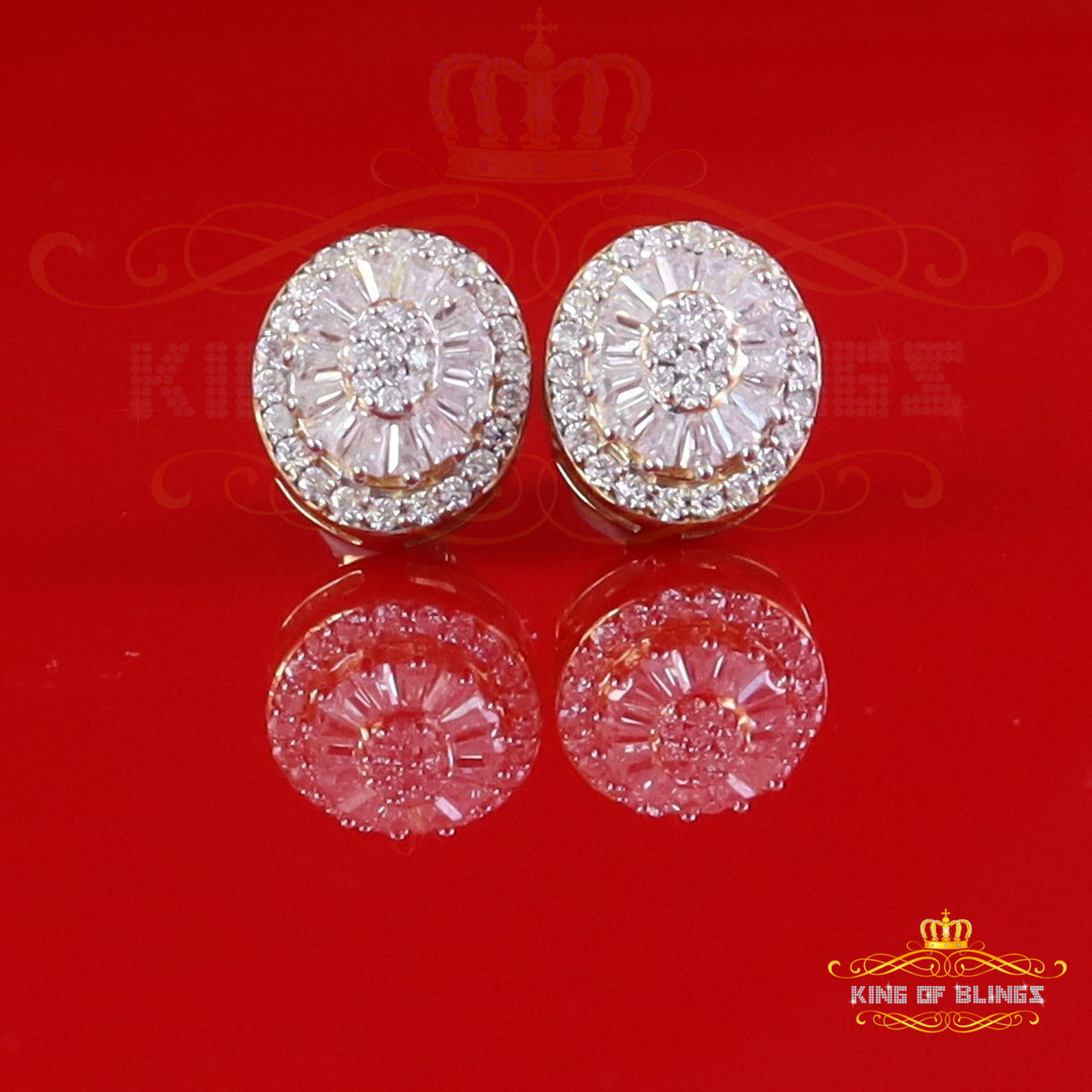 King  of Bling's 925 Yellow Silver 1.00ct VVS 'D' Moissanite Oval Stud Earring Men's/Womens King of Blings