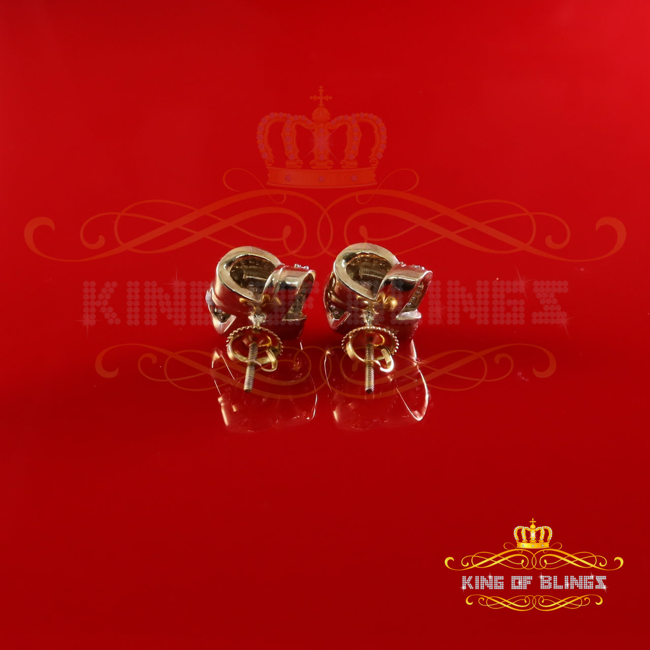 King  of Bling's New Men's Square Stud 1.00ct VVS D Moissanite 925 Yellow Silver Women Earrings KING OF BLINGS
