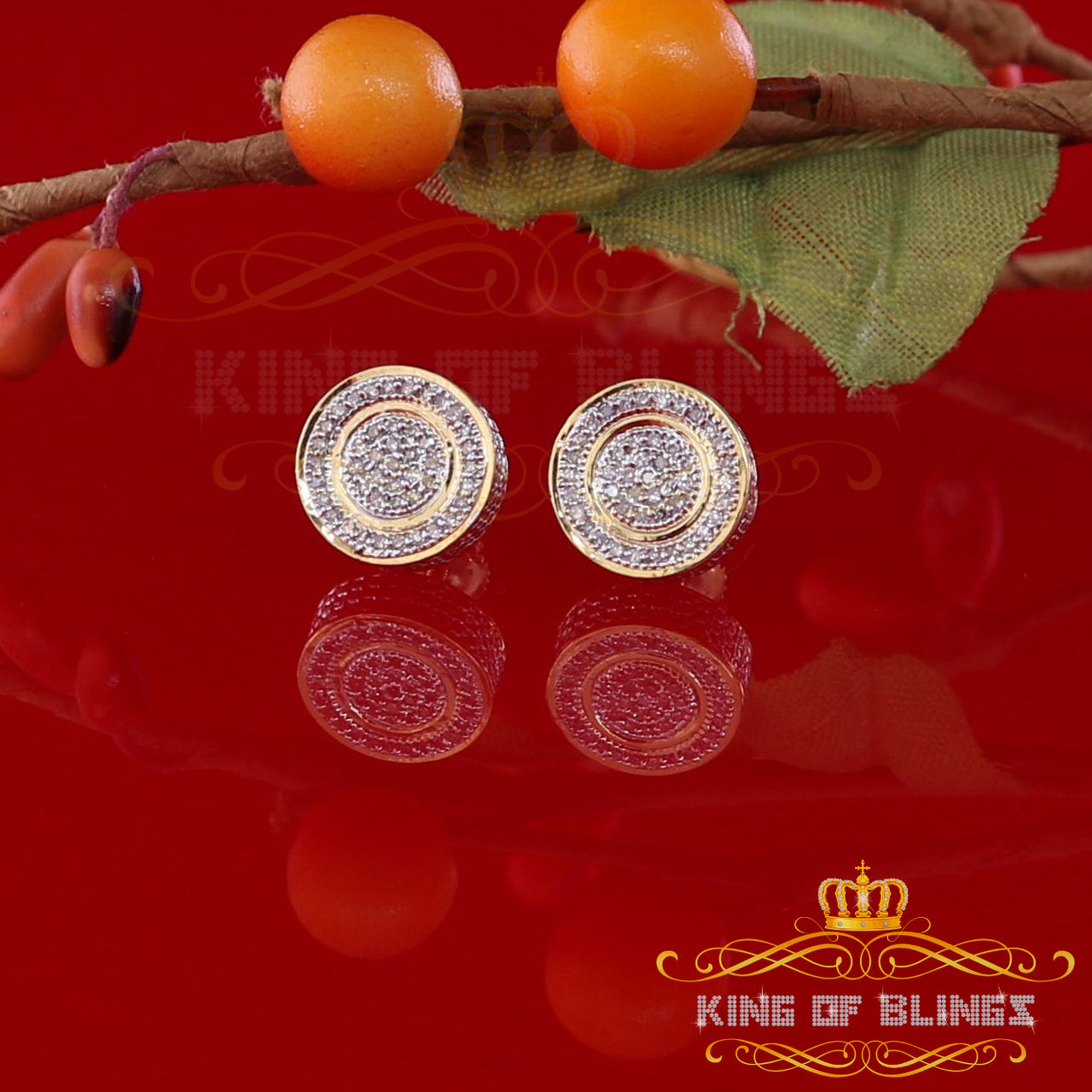 King Of Bling's 10K Real Yellow Gold Real Diamond 0.25CT Men's/Women's Round Stud Micro Earring