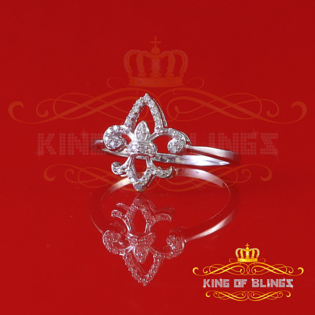 King Of Bling's925 White Sterling Silver Fleur 0.30ct Cubic Zirconia Womens Gifts Ring Size 7