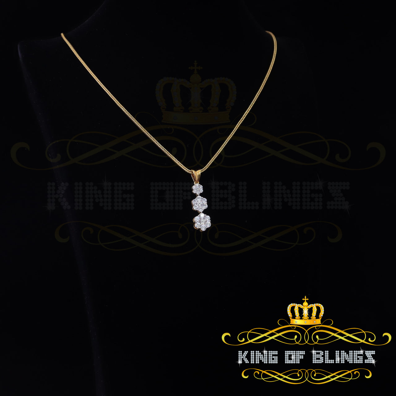 King Of Bling's Yellow 925 past present future Sterling Silver Pendant 3.71ct Cubic Zirconia