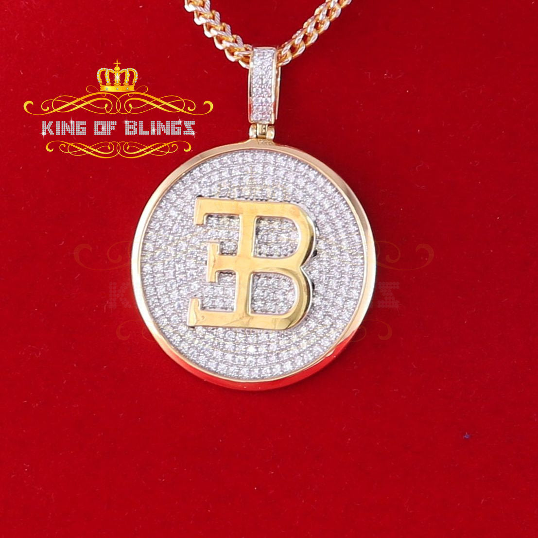Yellow Sterling Silver Numeric B Letter Pendant with 3.04ct Cubic Zirconia Stone KING OF BLINGS