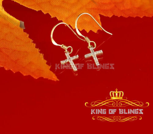 King of Bling's Yellow 925 Silver 0.27ct Cubic Zirconia Men's & Women's Dangling Cross Earrings
