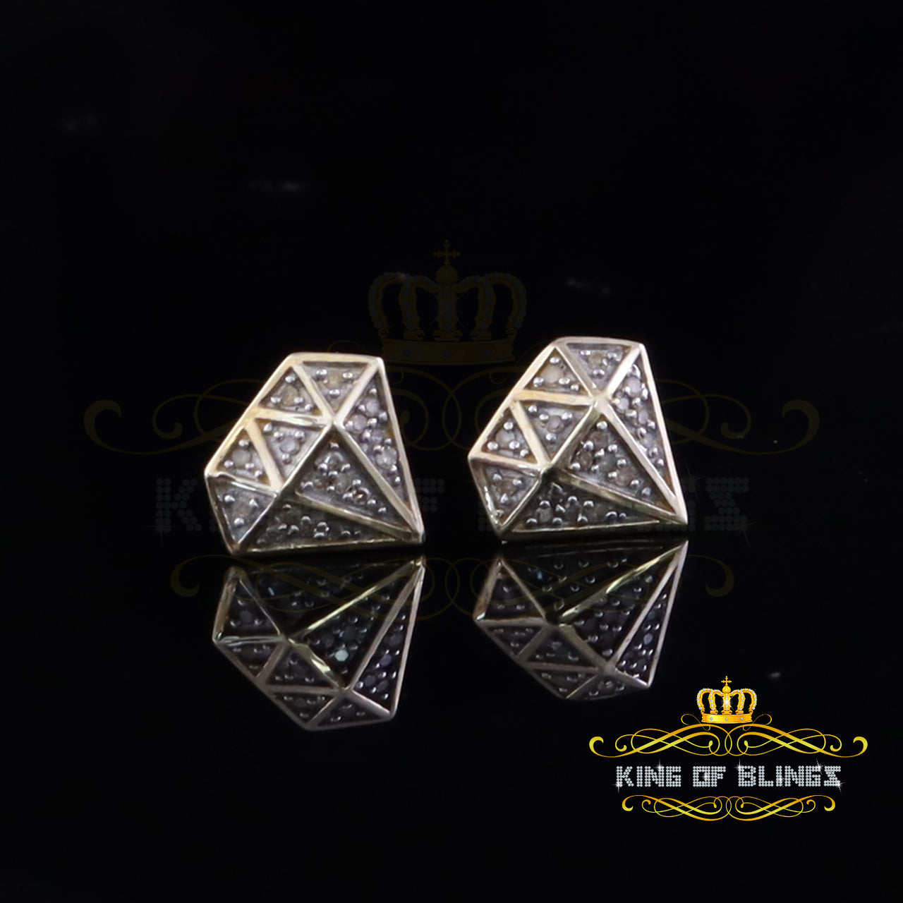 King of Blings-925 Sterling Silver Diamond 0.10ct Yellow For Men's/Womens Hip Hop Stud Earring