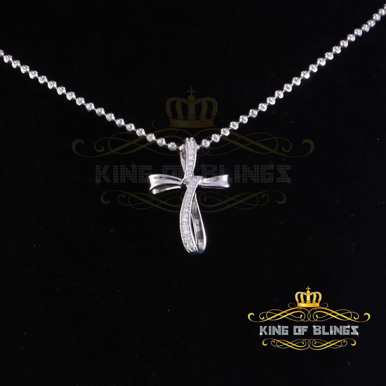King Of Bling's Elegant White 925 Sterling Silver Twisted CROSS Pendant 0.31ct Cubic Zirconia