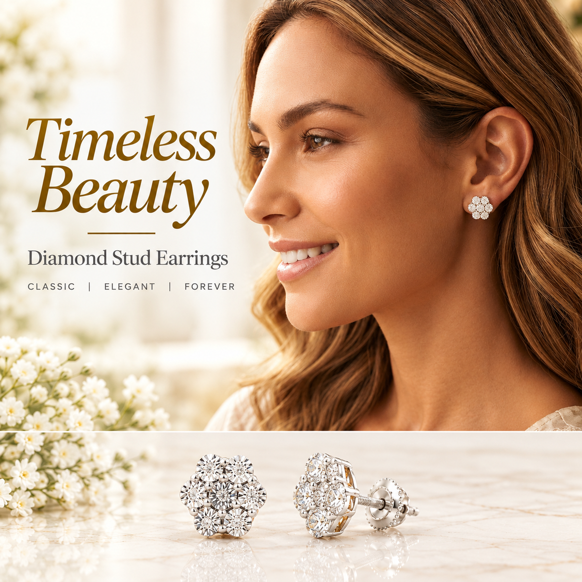 King Of Bling's 0.05ct Diamond Sterling Silver Yellow Floral Style Earrings For Men's & Women's KING OF BLINGS