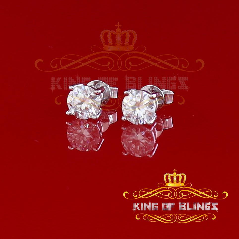 King Of Bling's 10K Real White Gold with 2.00ct Round VVS 'D' Color Moissanite Stud Earrings