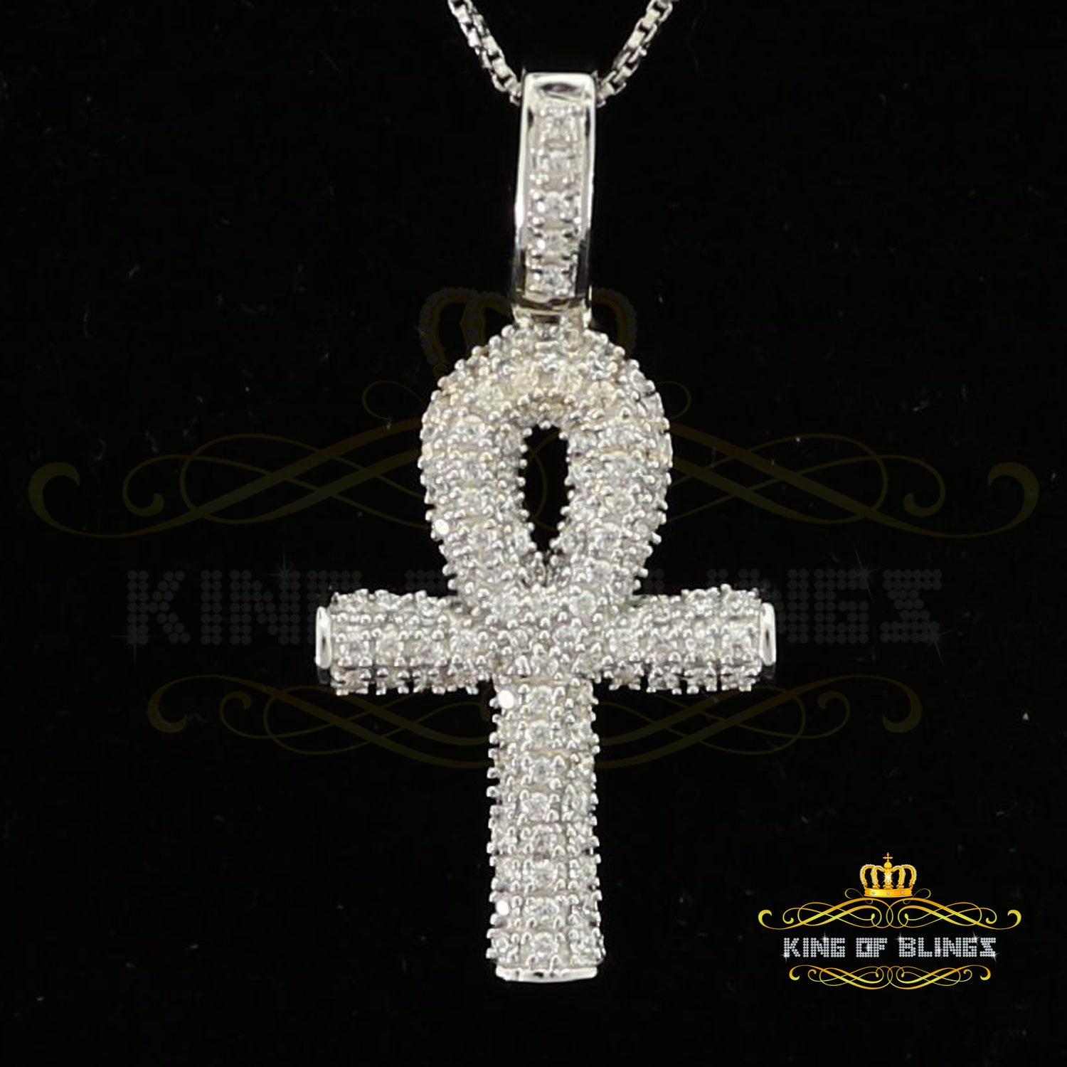 Attractive White ANKH 925 Sterling Silver Pendant with 0.82ct Cubic Zirconia KING OF BLINGS