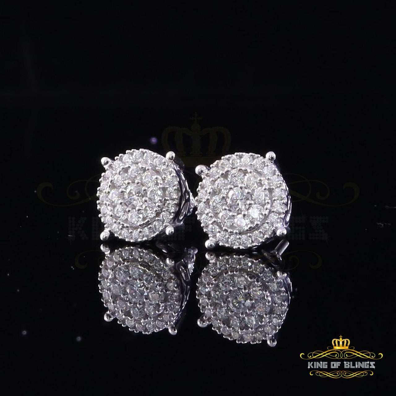 King of Bling's 925 Sterling Silver White Cluster Earrings For Men's & Womens Moissanite 1.00ct