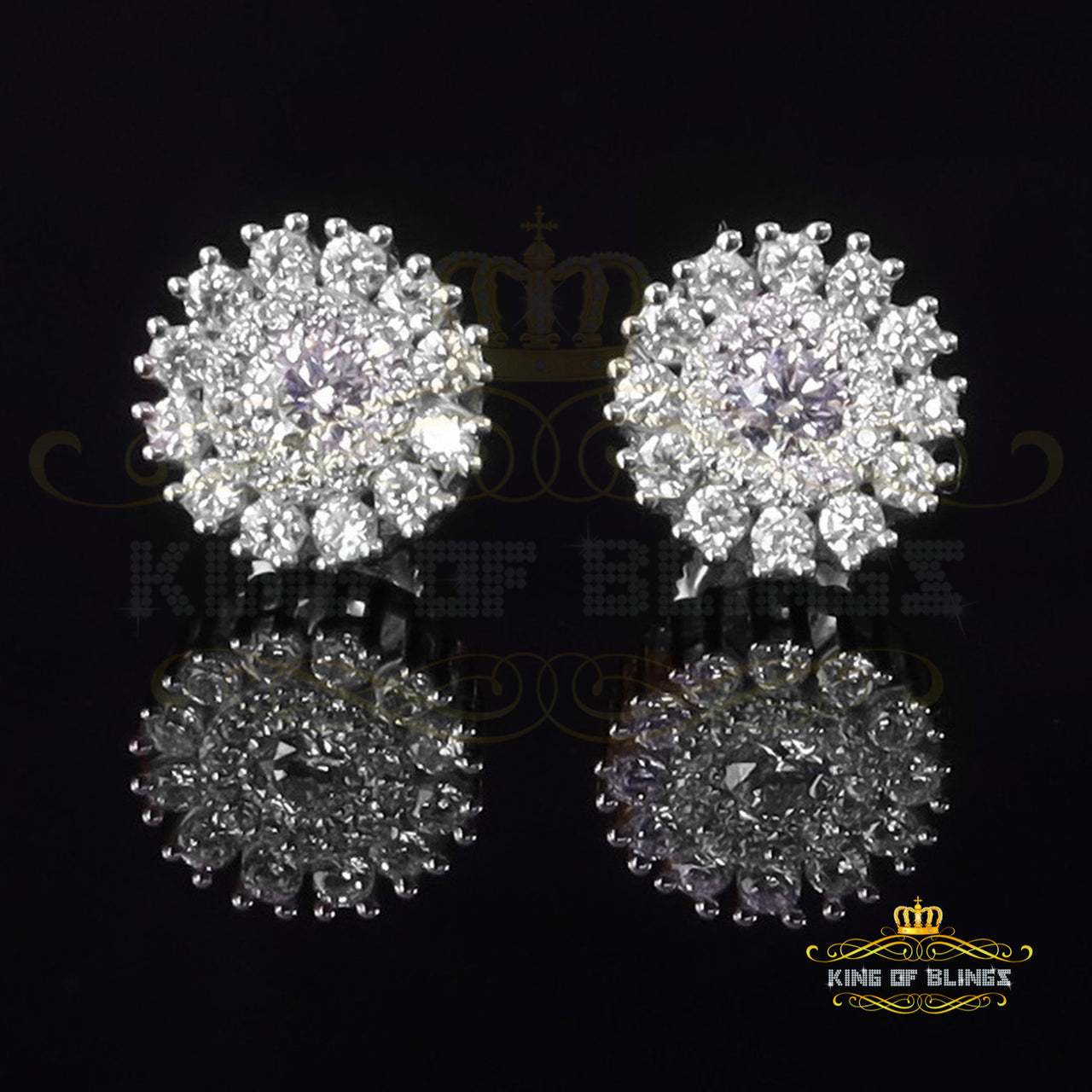 King of Blings- 1.28ct Cubic Zirconia White 925 Sterling Silver For Men's/Womens Round Earrings KING OF BLINGS