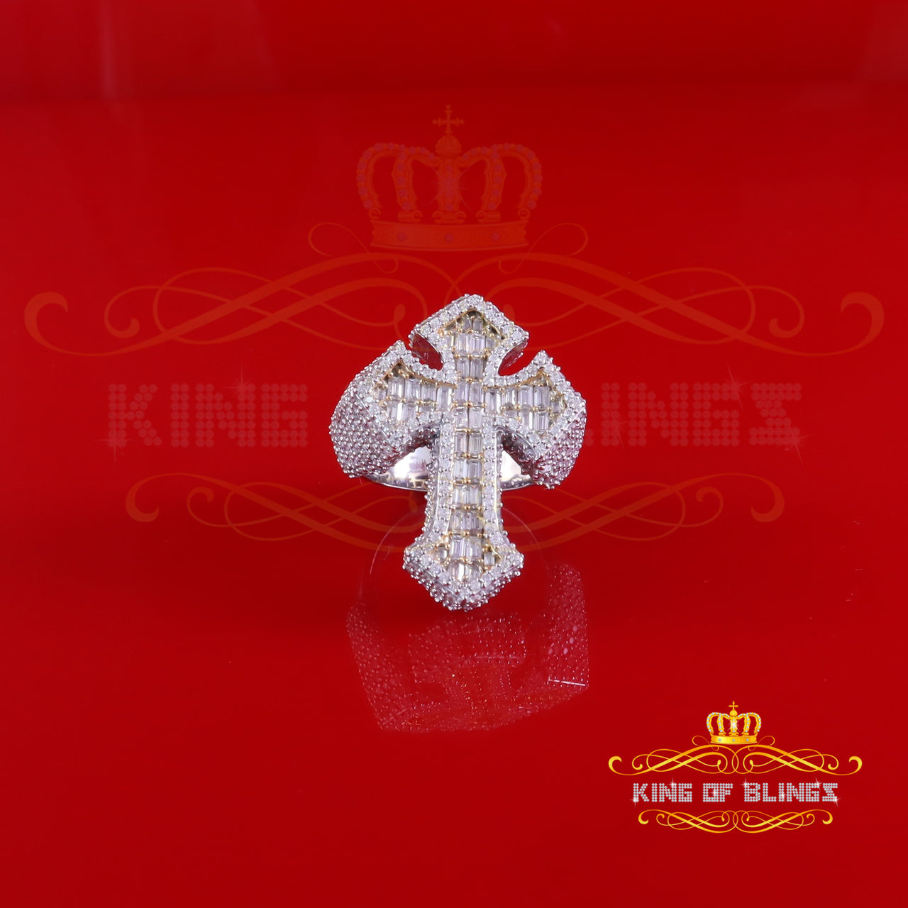 King of Bling's Men's Baguette 925 Sterling Silver 6ct VVS D Moissanite White Cross Rings SZ 10