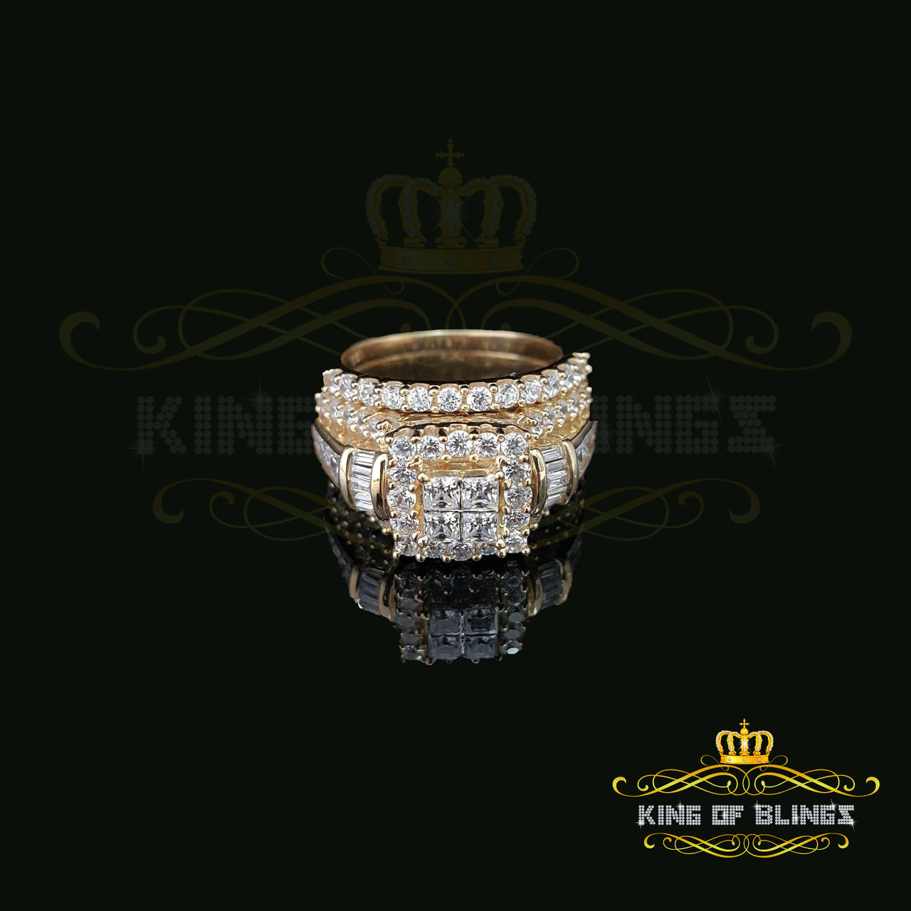 King Of Bling's Yellow 5.00ct Cubic Zirconia Silver 2 piece Bridal Fashion Womens Ring size 7