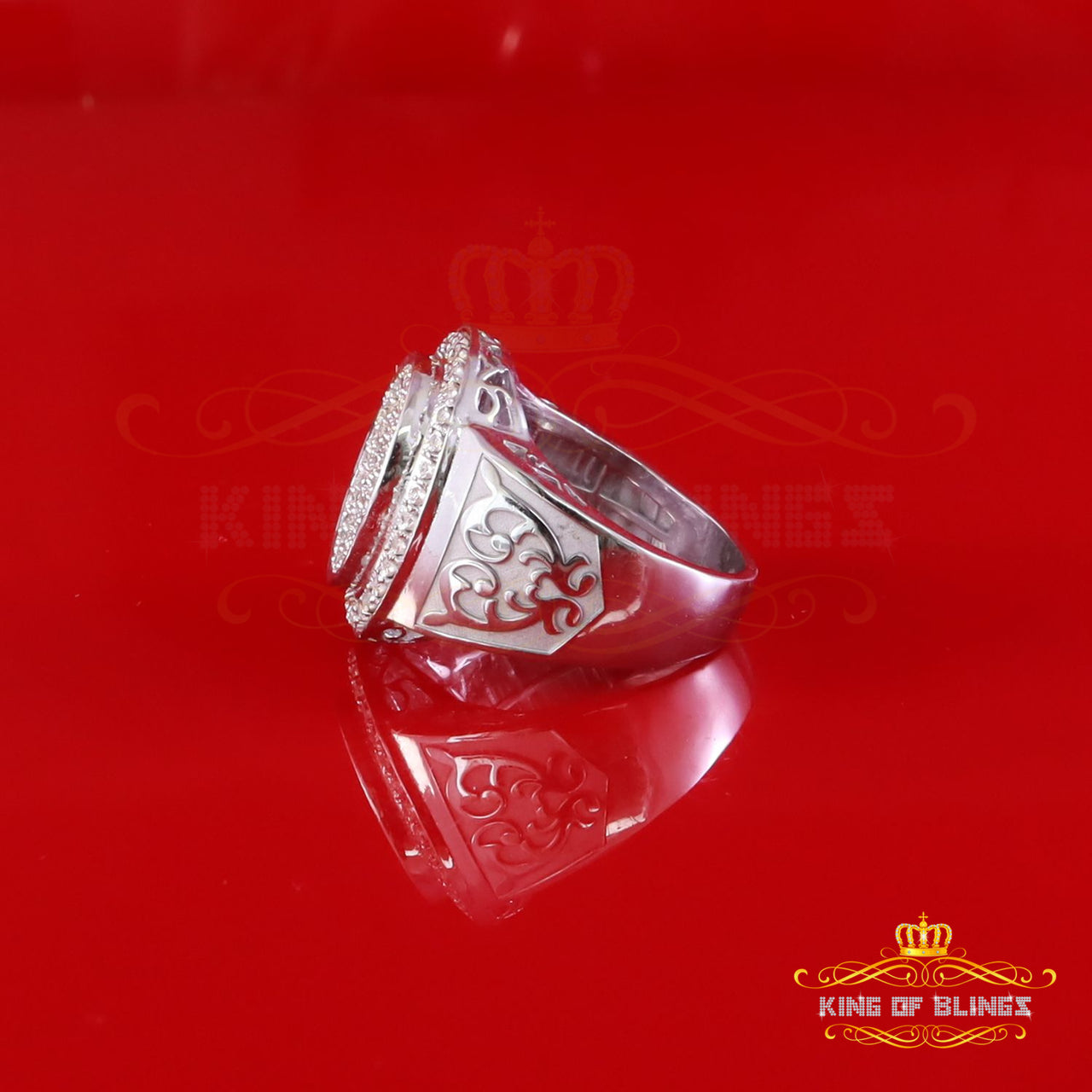 King Of Bling's Mirage set Real 0.33ct Diamond Oval 925 White Silver Engagement Ring Men Sz 10