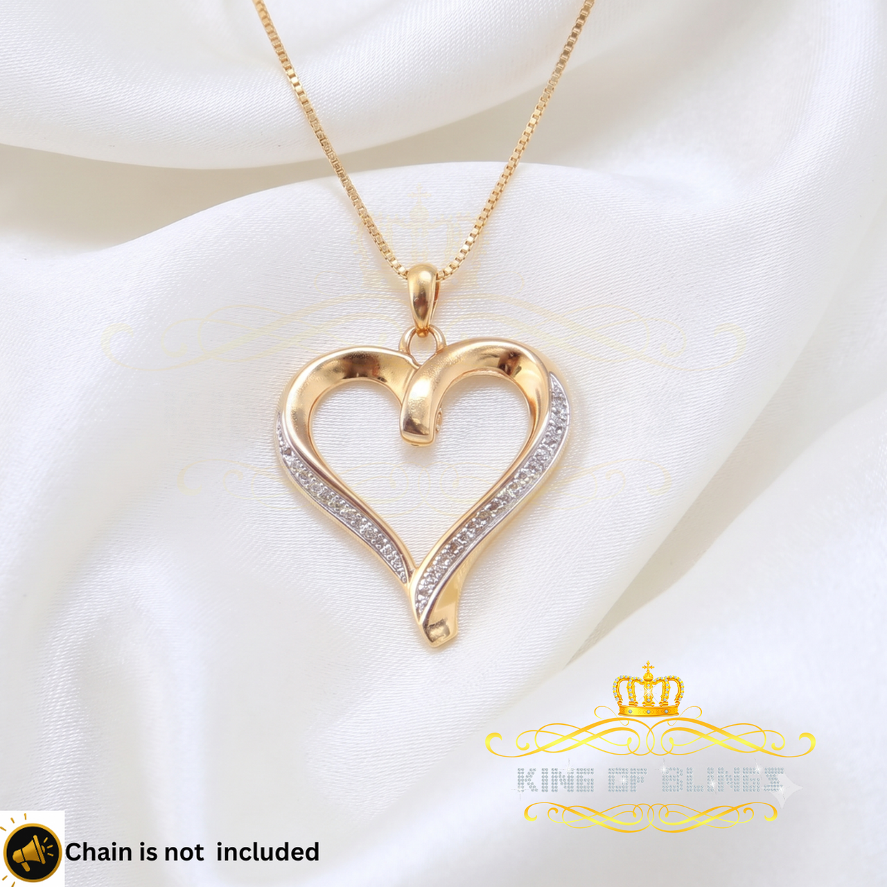 King Of Bling's Real 0.06ct Diamond 925 Sterling Silver HEART Charm Necklace Yellow Pendant KING OF BLINGS