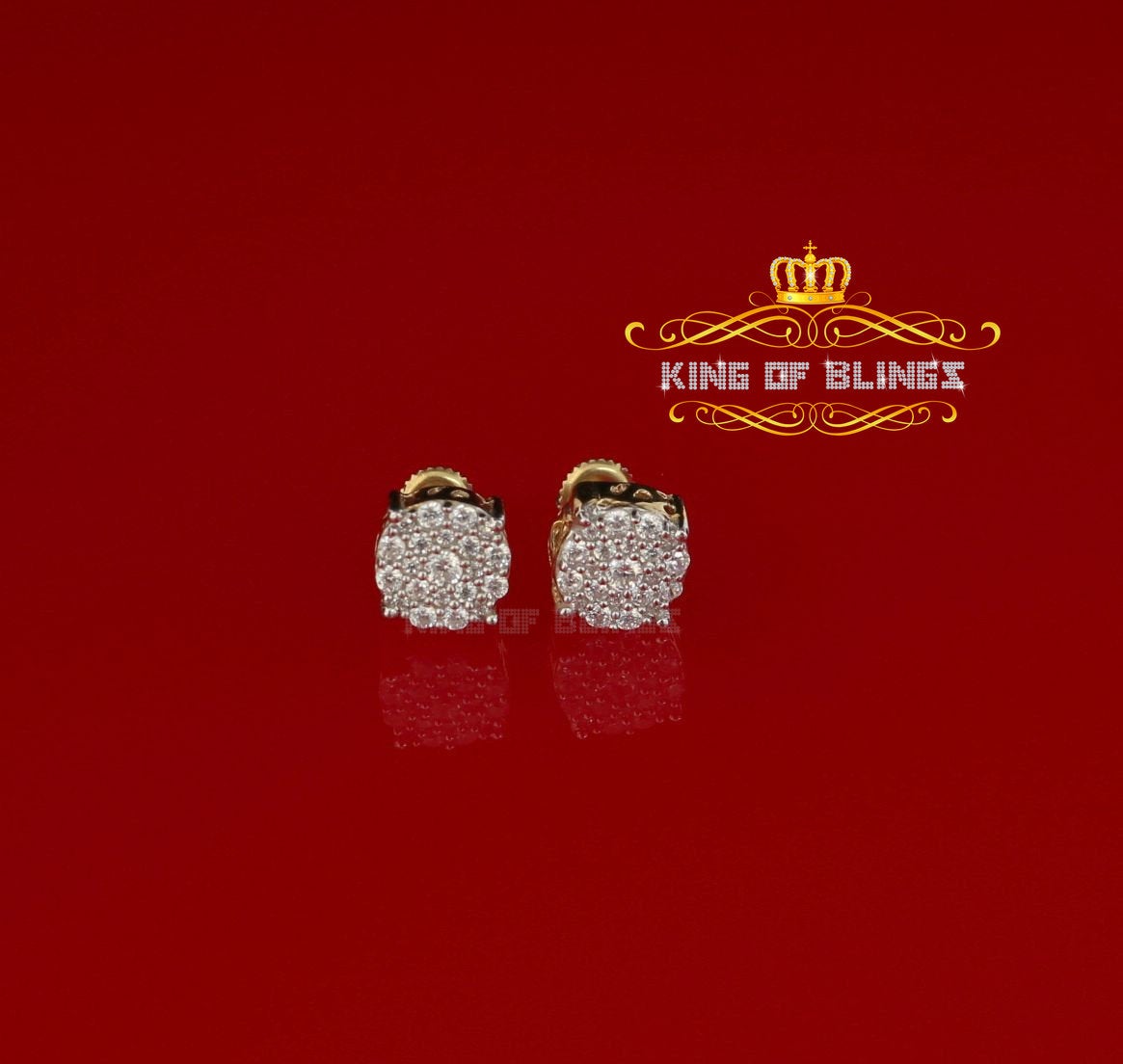 King of Bling's Aretes Para Hombre 925 Yellow Silver 0.66ct Cubic Zirconia Round Women's Earring KING OF BLINGS