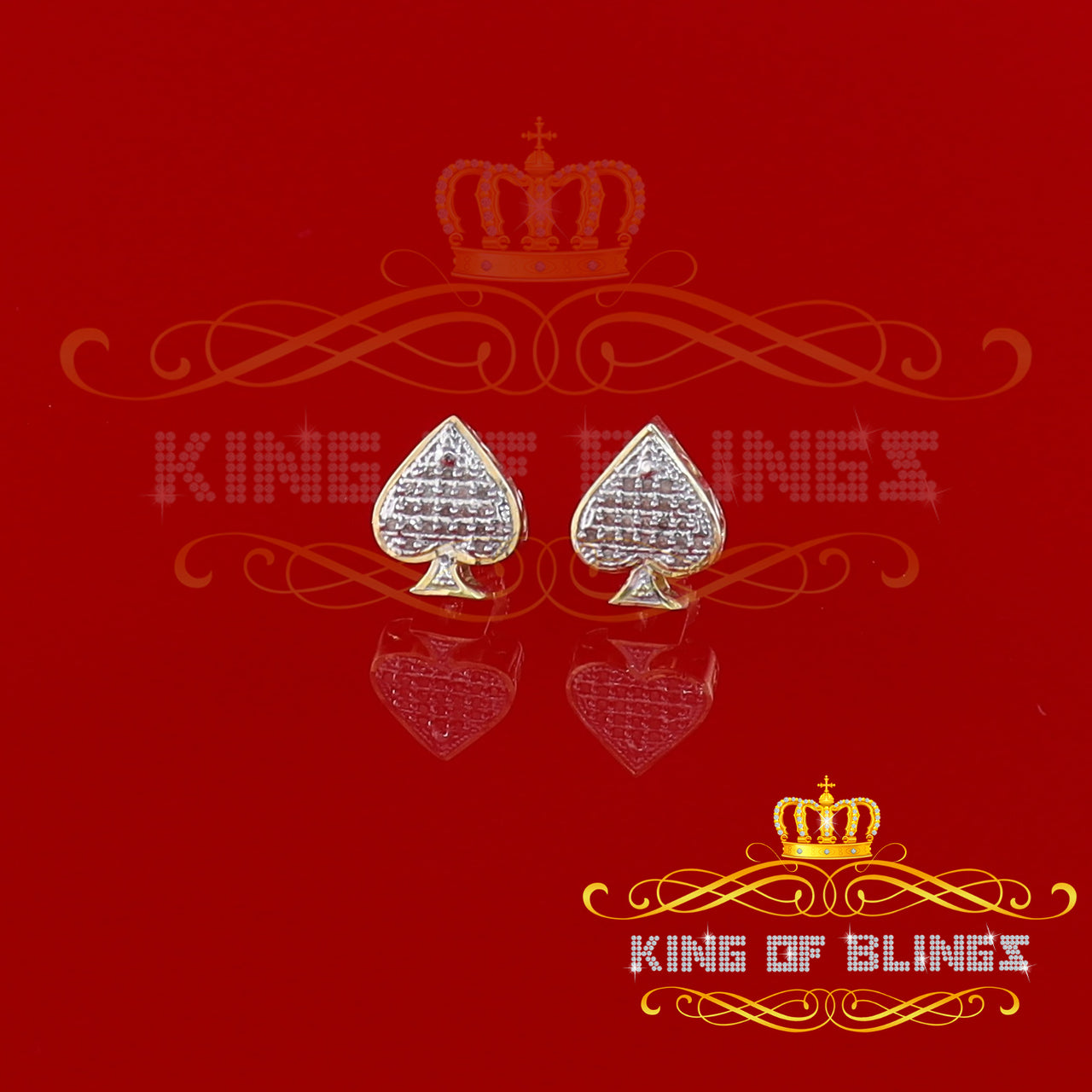 King of Blings-925 Sterling Silver Yellow 0.10ct Diamond For Women's / Men's Stud Heart Earring KING OF BLINGS