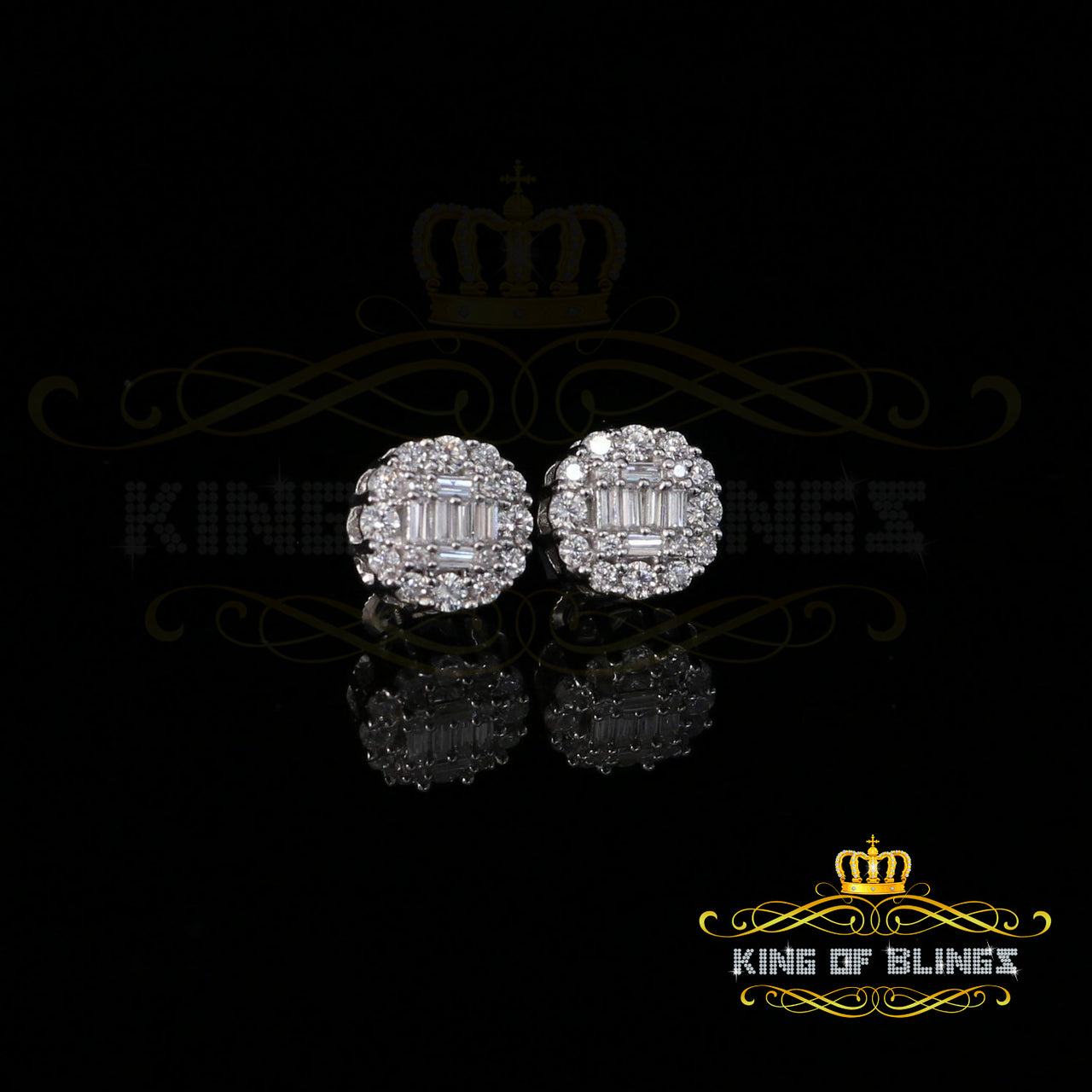 King of Bling's Aretes Para Hombre 925 White Silver 1.98ct Cubic Zirconia Round Women's Earrings
