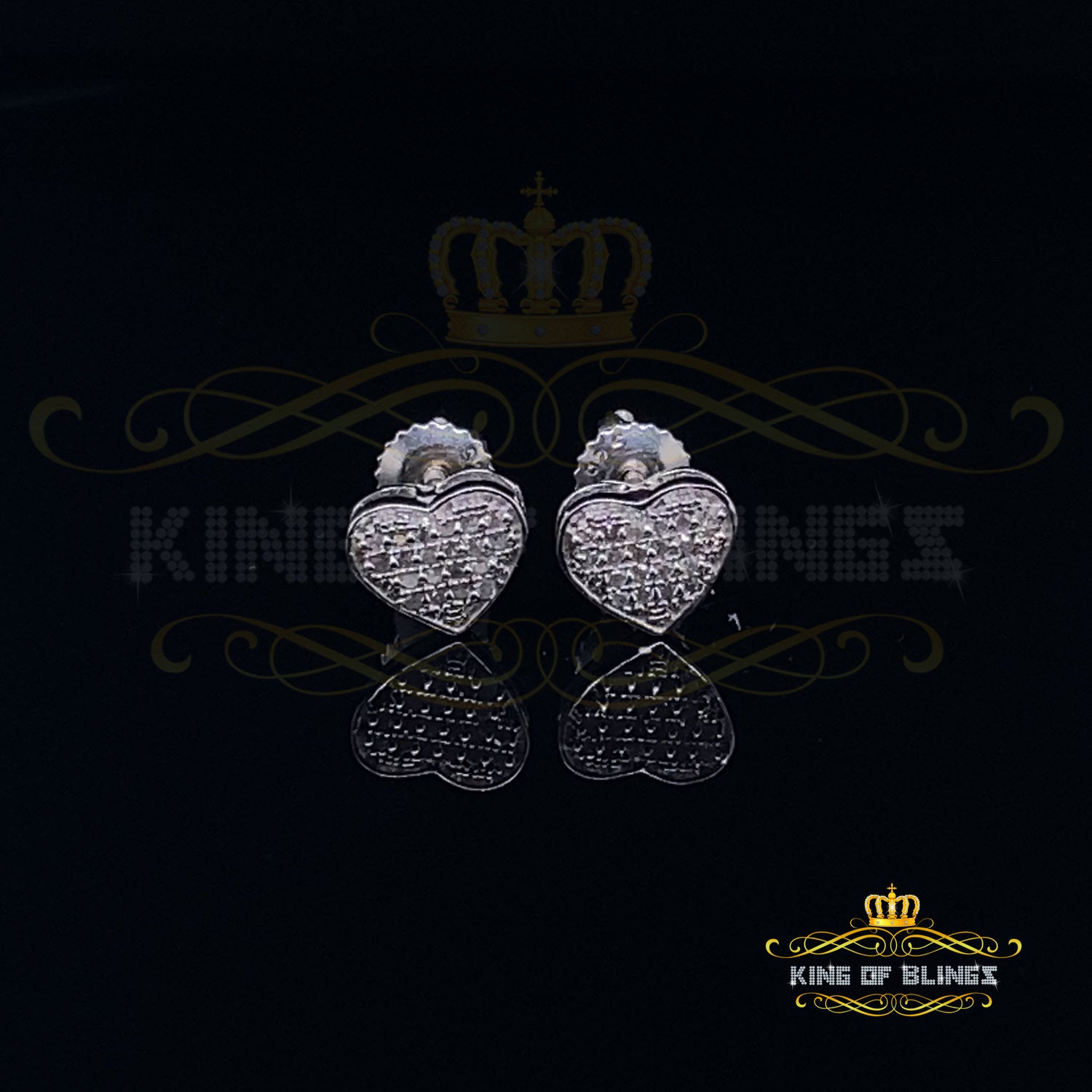 King Of Bling's 925 Sterling Silver 0.10ct Diamond Heart Earrings For Women White Stud For Men KING OF BLINGS