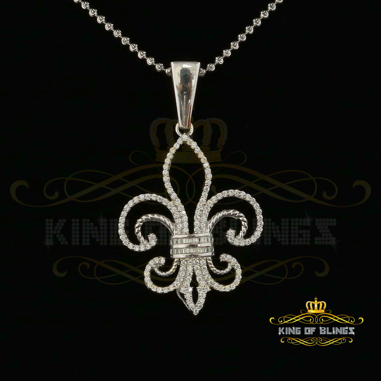 Beautiful Fleur de Lis Shape White Sterling Silver Pendant 3.20ct Cubic Zirconia KING OF BLINGS