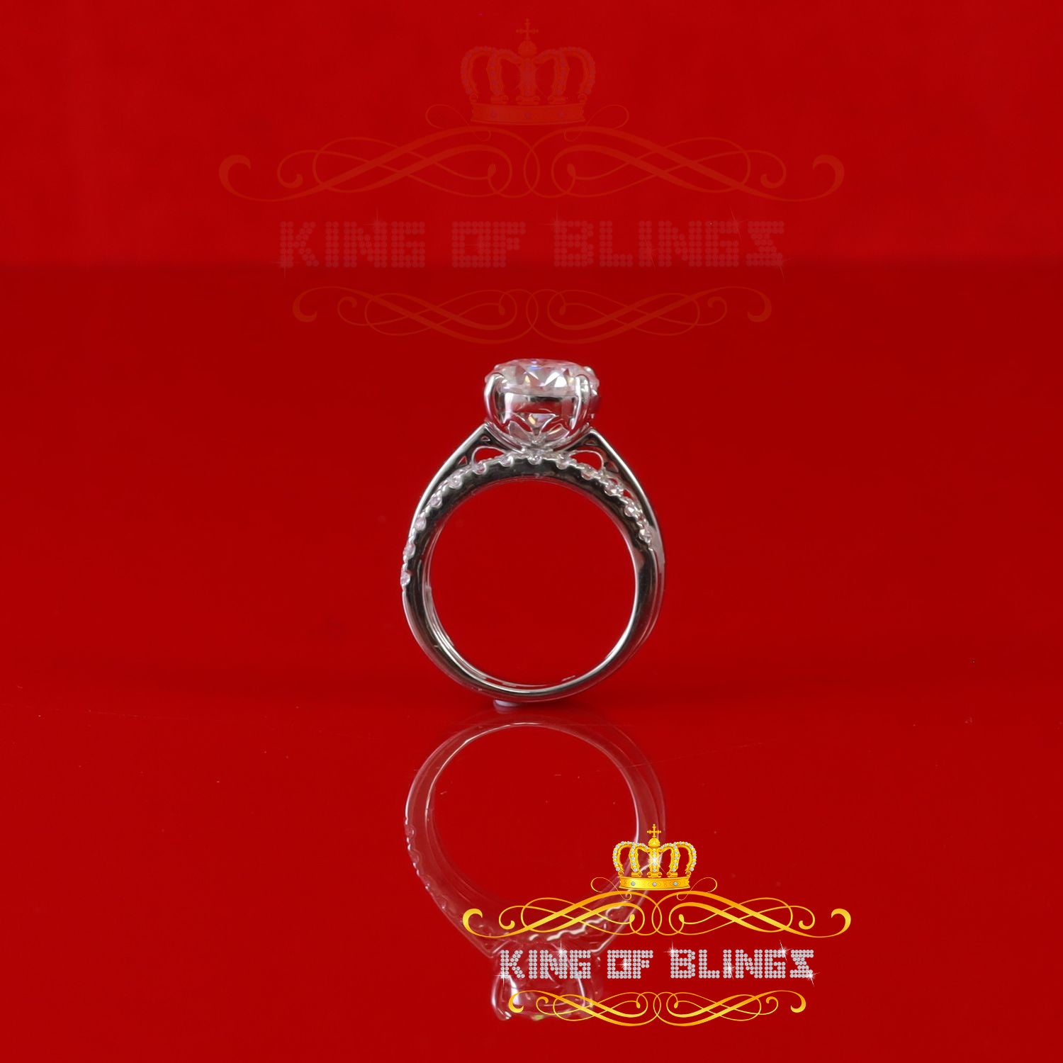 King of Bling's White 5.00ct Moissanite Sterling Silver Men/Women Bridal Ring Round Shape Size 8 KING OF BLINGS