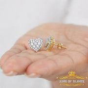 King of Bling's Aretes Para Hombre 925 Yellow Silver 1.64ct Cubic Zirconia Heart Women's Earring KING OF BLINGS