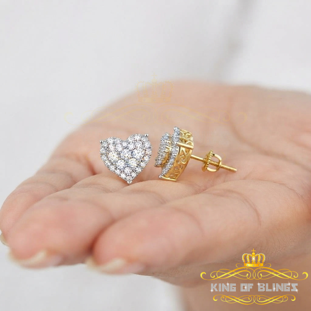 King of Bling's Aretes Para Hombre 925 Yellow Silver 1.64ct Cubic Zirconia Heart Women's Earring KING OF BLINGS