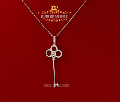 King Of Bling's 925 White Sterling Silver Charm Key Shape Pendant with 0.71ct Cubic Zirconia