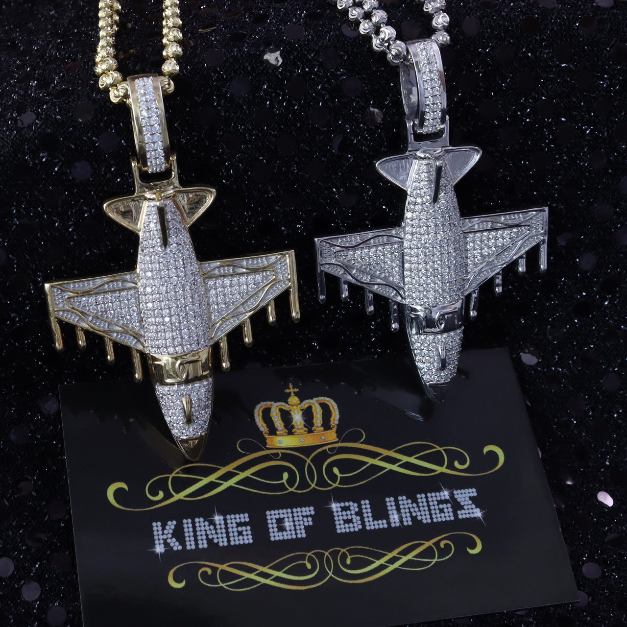 Yellow 925 Sterling Silver AIROPLANE Shape Pendant with 2.45ct Cubic Zirconia KING OF BLINGS