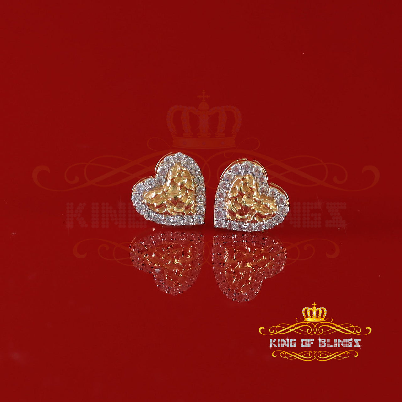 King  of Bling's 1.50ct Moissanite Yellow 925 Sterling Silver Women's Heart Shape Nugget Earrings