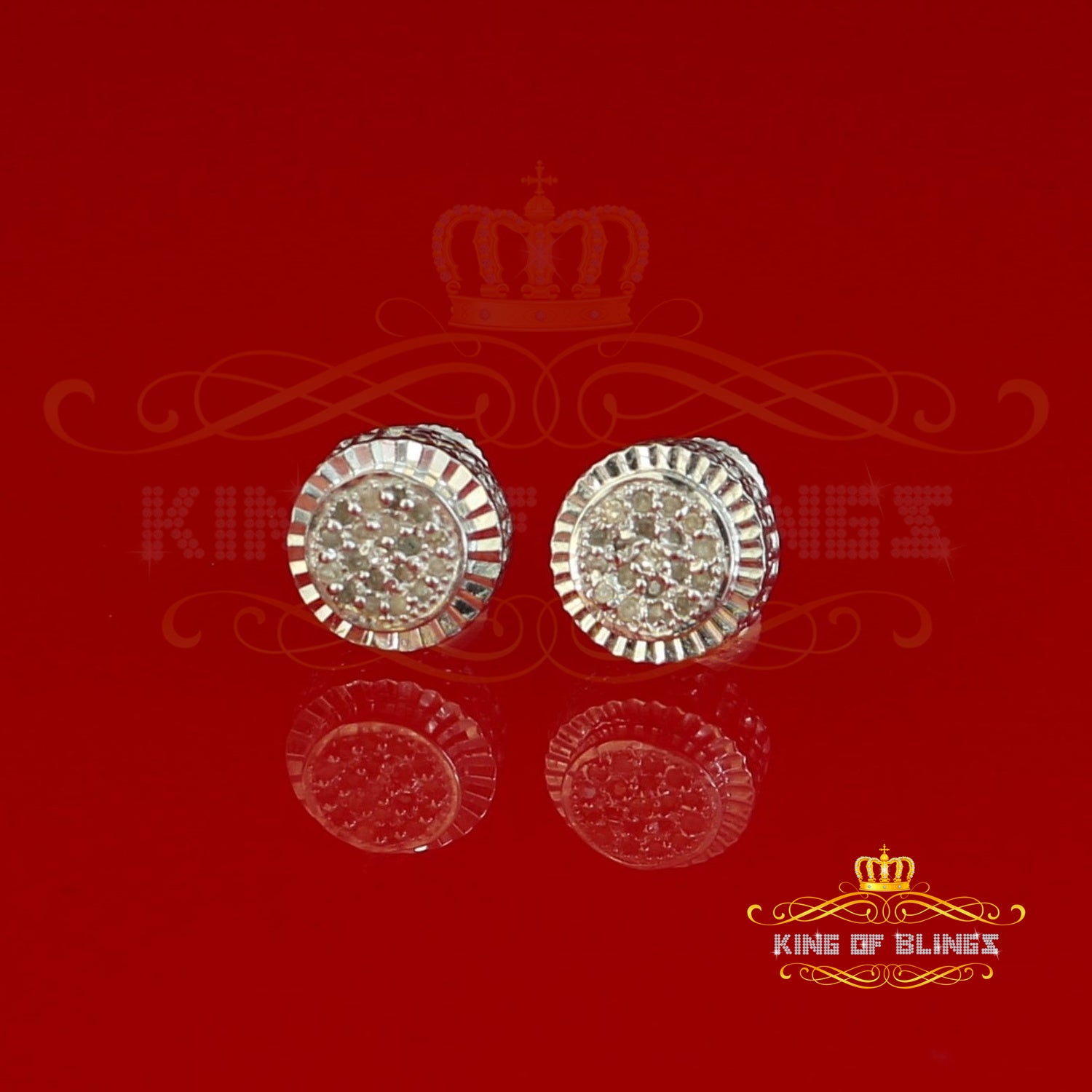 0.10ct Diamond 925 Sterling Silver White Round Earrings For Men's / Women's KING OF BLINGS