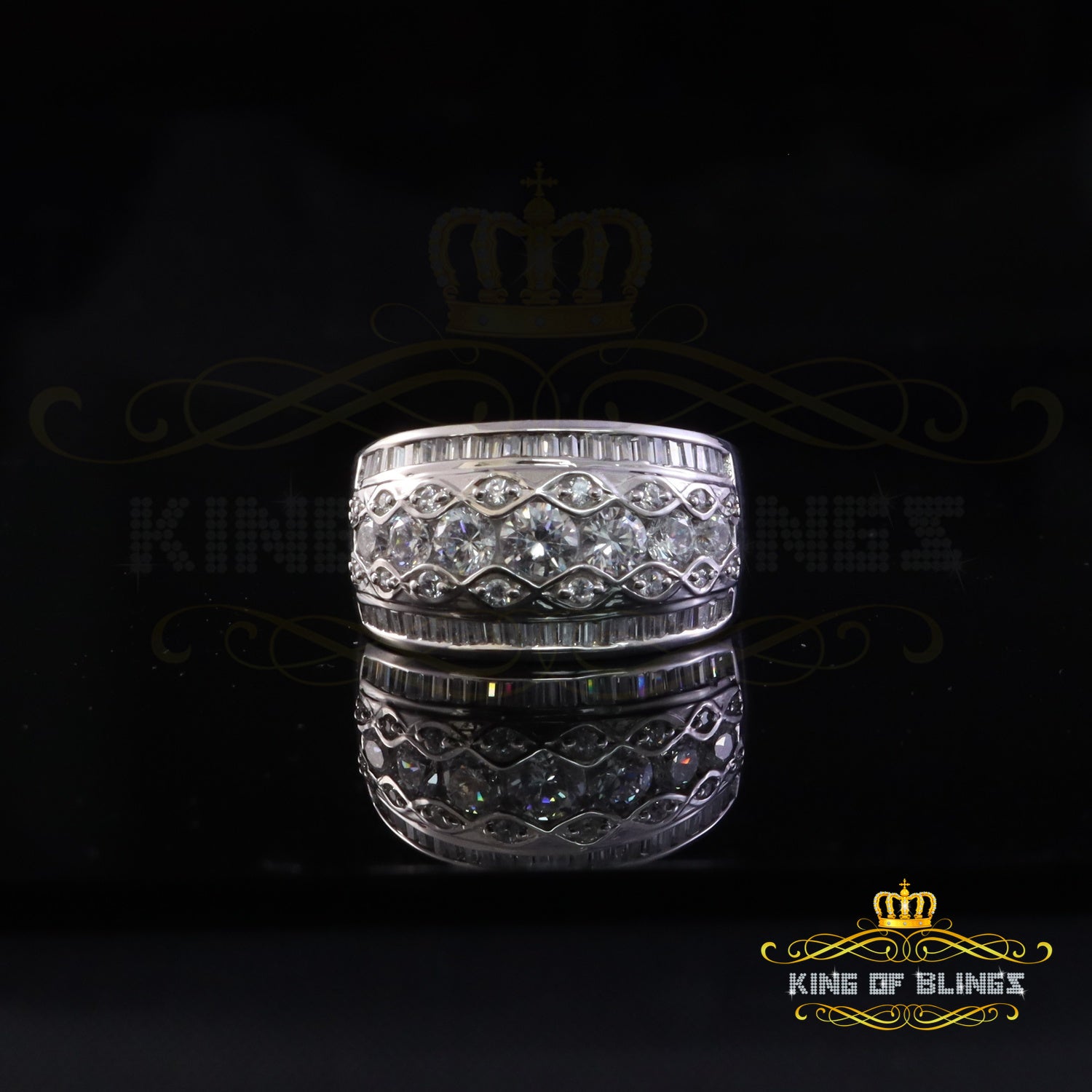 King Of Bling'sWhite Silver 3.50ct Cubic Zirconia Round Men's Adjustable Ring From SZ 9 to 11 KING OF BLINGS