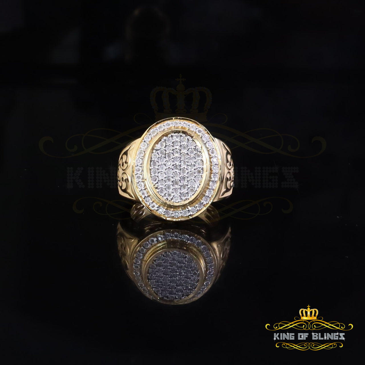 King Of Bling's 0.33ct Oval Yellow Silver Mirage Set Real Diamond Men's Engagement Ring Sz 10