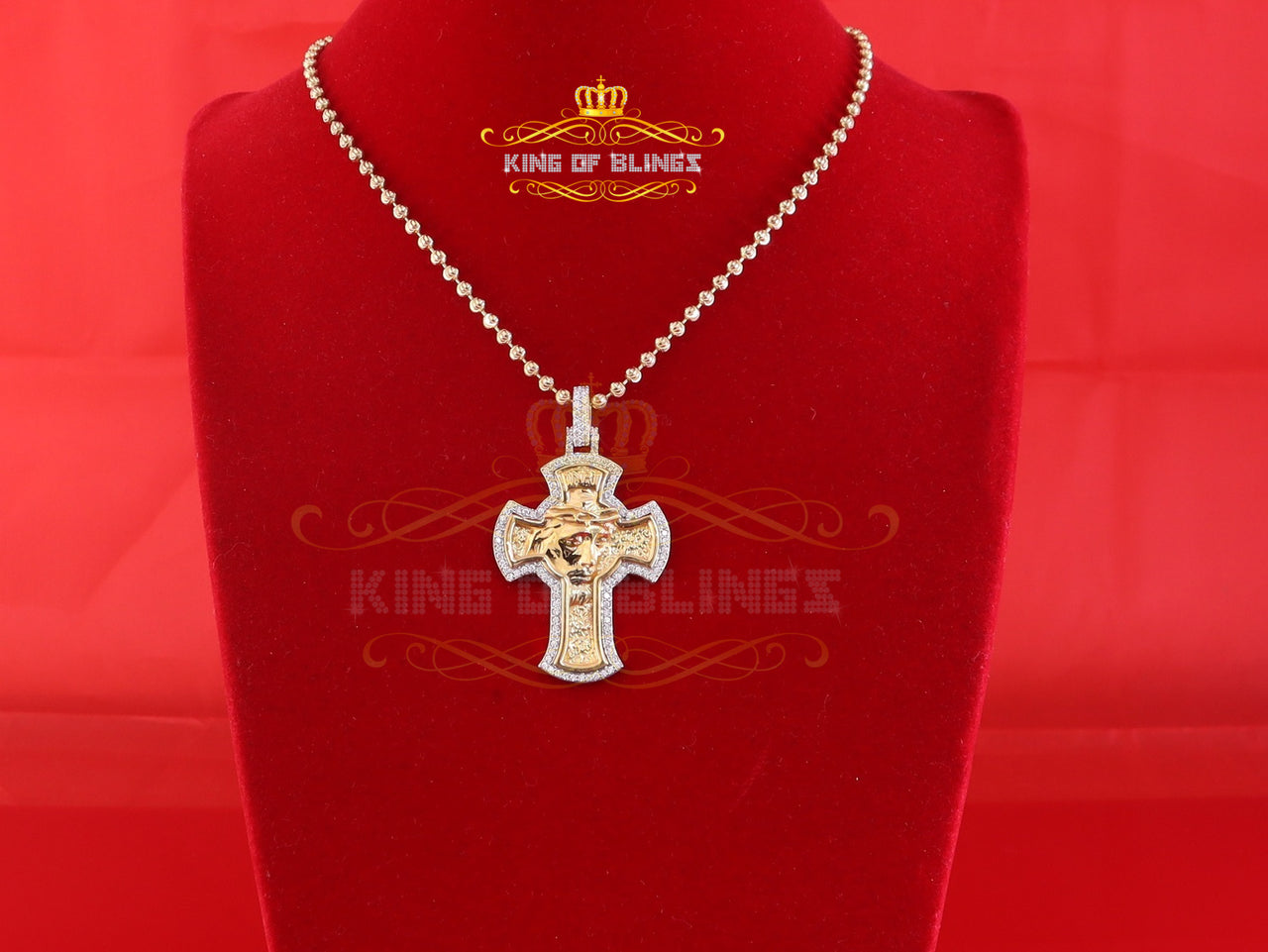 King Of Bling's Men's 'VVS ' IF'D' Moissanite 1.00CT Silver JESUS Yellow Cross Pendant for Him KING OF BLINGS