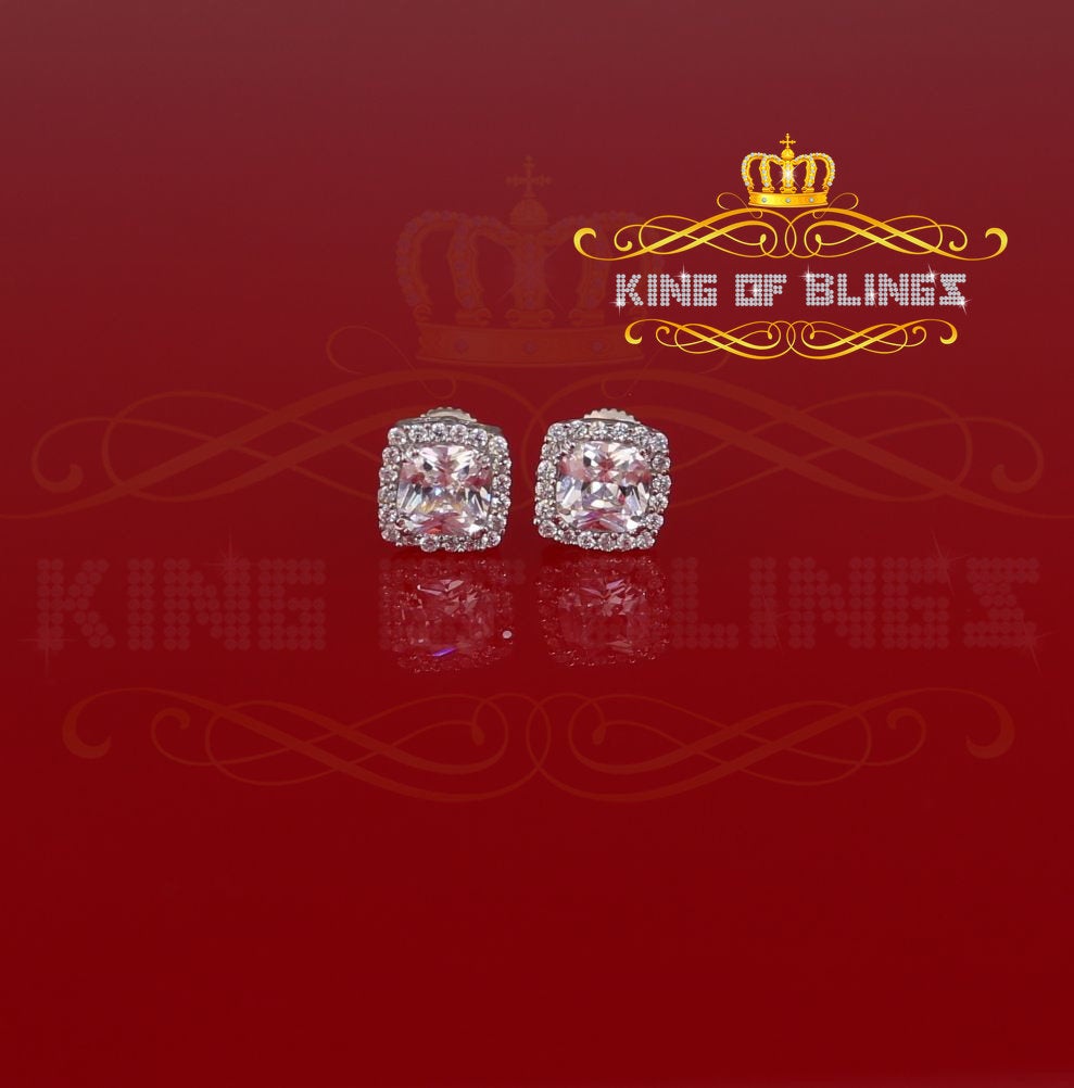 King of Blings- Hip Hop Screw Back White 2.07ct Silver Cubic Zirconia Women's & Men's Earrings KING OF BLINGS