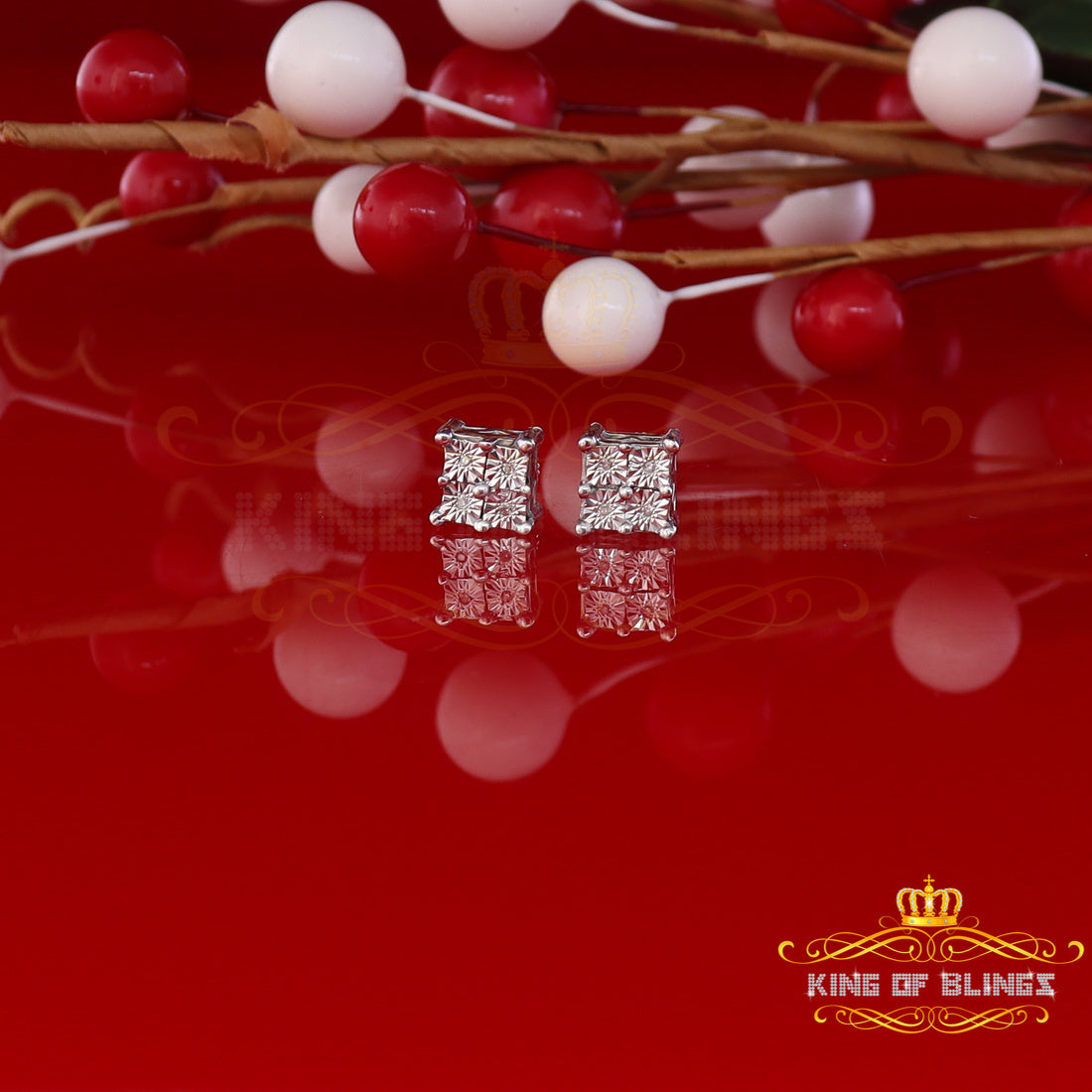 King Of Bling's 0.05ct Diamond Stud Earrings For Women White 925 Sterling Silver Stud For Men KING OF BLINGS