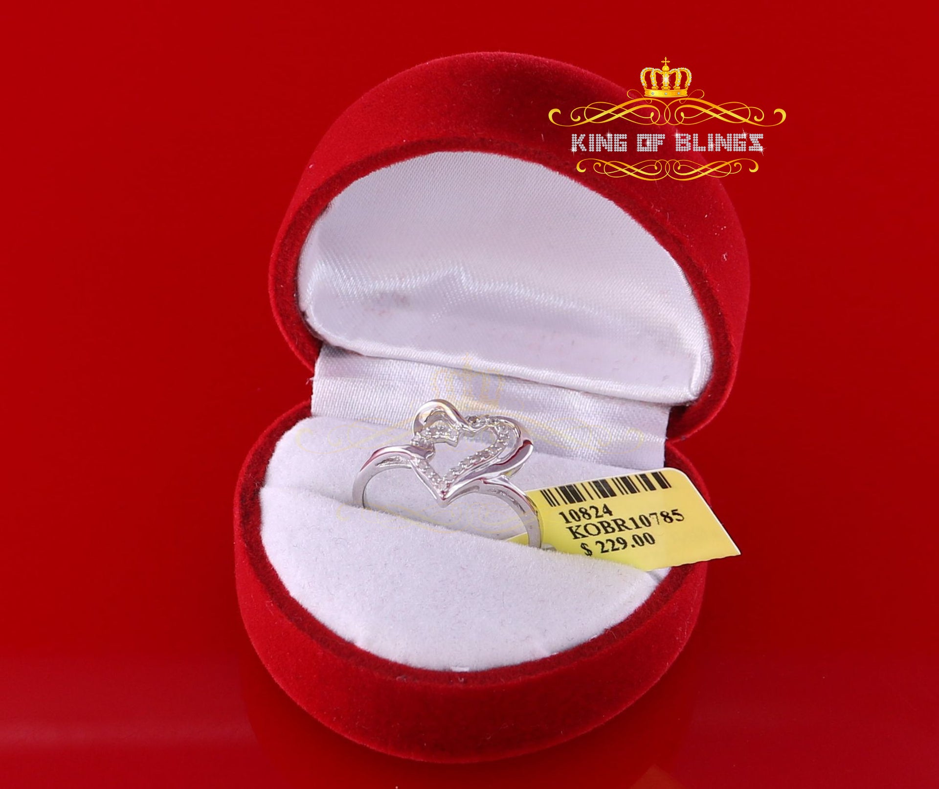 King Of Bling's 0.11 CT Real Diamond Womens Heart Shape 925 Sterling Silver White Ring Size 7 KING OF BLINGS